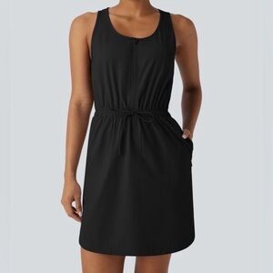 Halara Sleeveless Hiking Active Mini Dress Water Repell Sz S Zip Pockets Tie